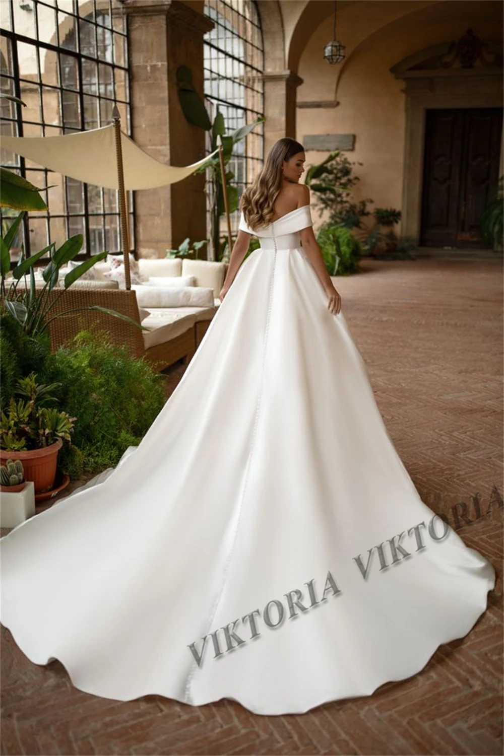 VIKTORIA Elegant Satin Wedding Dress For Woman Off Shoulder Buttons 2025 Bride A-LINE Pleat Vestido De Casamento Customized