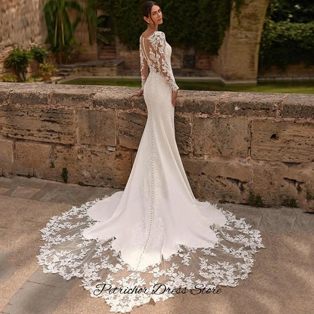 Sexy Sweetheart Long Sleeves Wedding Dress Customized Dreamy Appliques Tulle Bridal Gowns Modern Mermaid Jersey Vestido De Novia