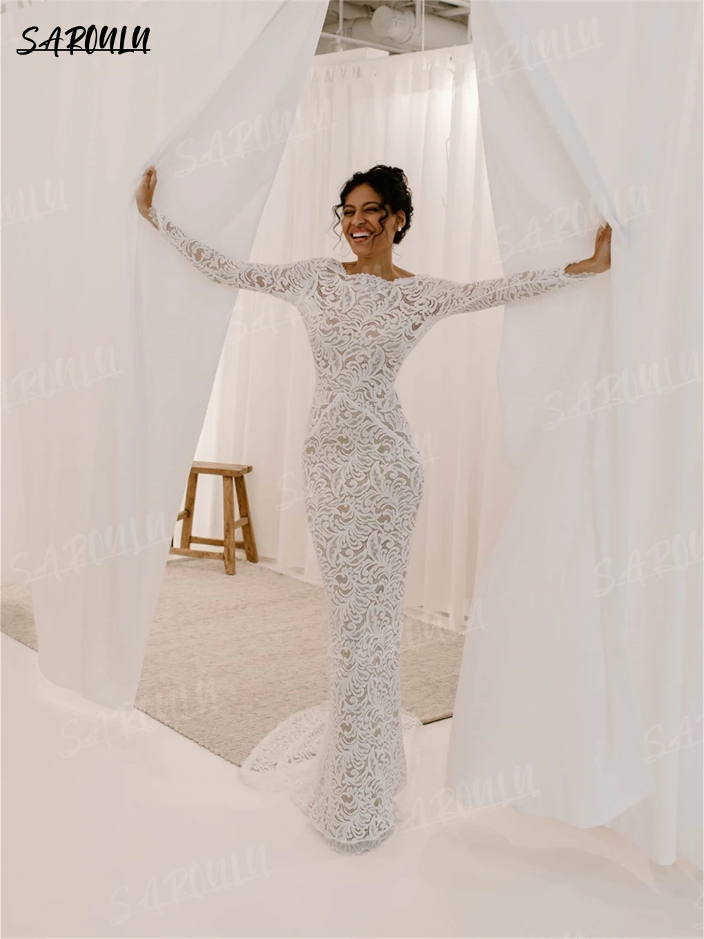 Elegant Lace Bride Dresses 2026 Long Sheath Boho Bridal Gown Long Sleeve Full Wedding Dress Customized Backless Wedding Dresses