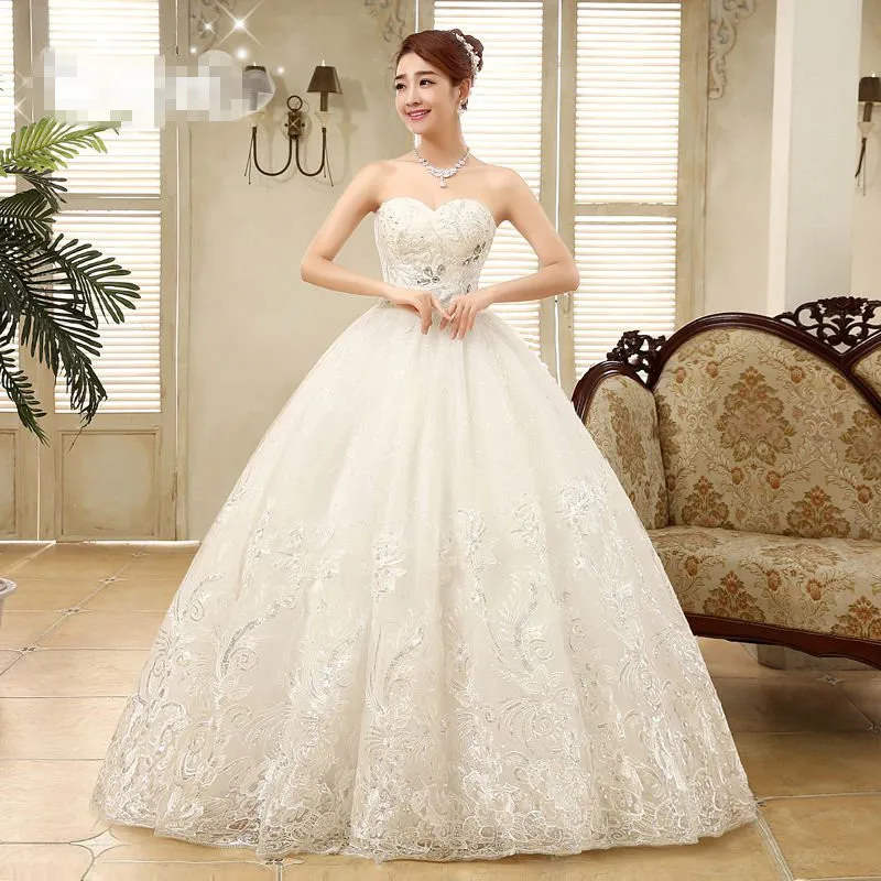 customized Cheap White Princess Wedding Dress Princess Vestidos De Novia Sequins Strapless Lace Plus size Bride Ball Gown XXN085