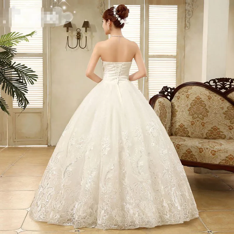 customized Cheap White Princess Wedding Dress Princess Vestidos De Novia Sequins Strapless Lace Plus size Bride Ball Gown XXN085