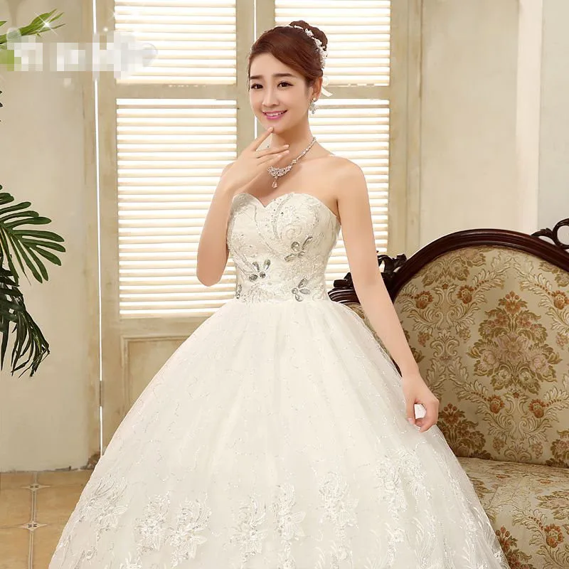 customized Cheap White Princess Wedding Dress Princess Vestidos De Novia Sequins Strapless Lace Plus size Bride Ball Gown XXN085