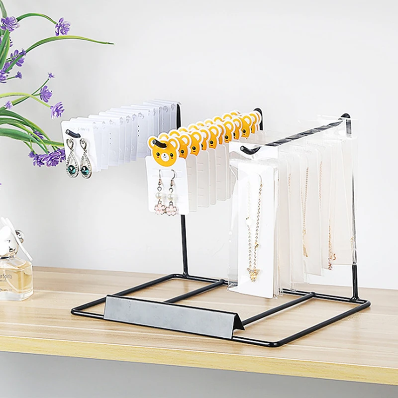 Earring Necklace Ring Jewelry Metal Display Stands White Black Organizer Holders Exhibitor Store Decor Desktop Storage Holder