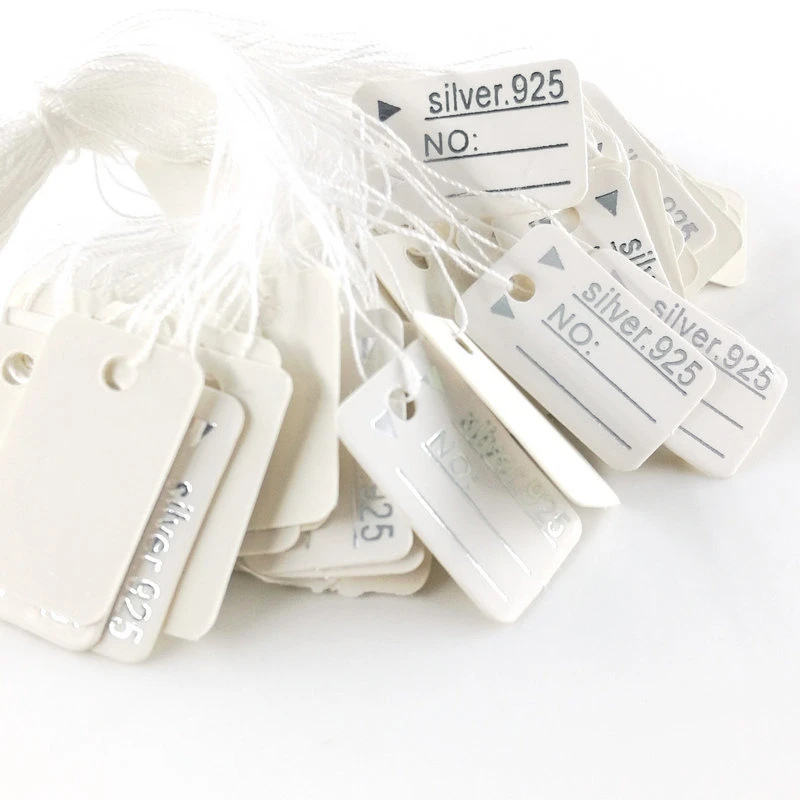 Jewelry Labels Business Cards 100Pcs/lot Price Tags Diy Tie String Jewelry Display Label Gold and Silver Small Tag