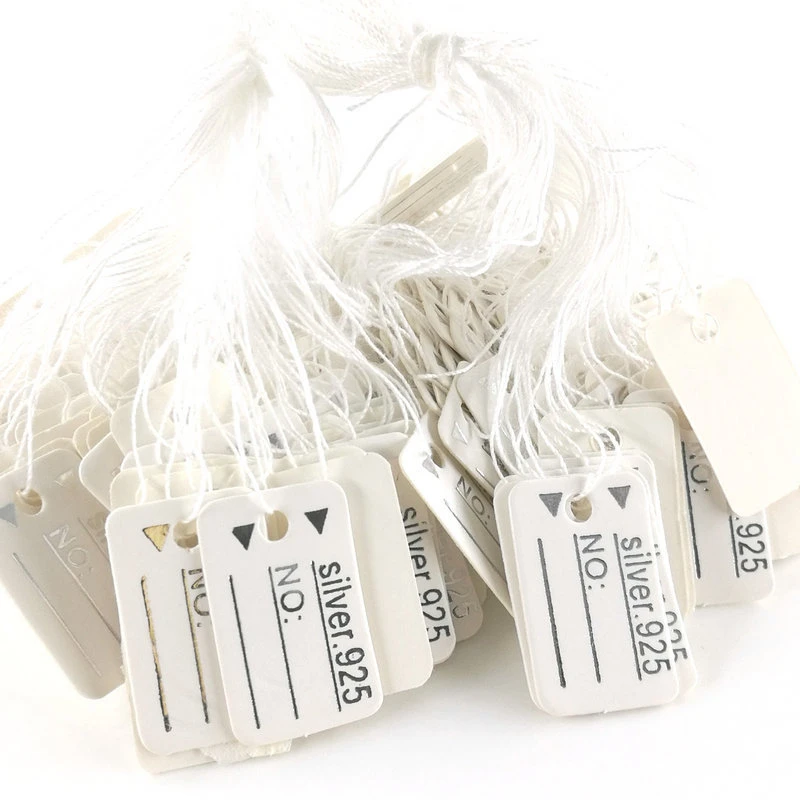 Jewelry Labels Business Cards 100Pcs/lot Price Tags Diy Tie String Jewelry Display Label Gold and Silver Small Tag