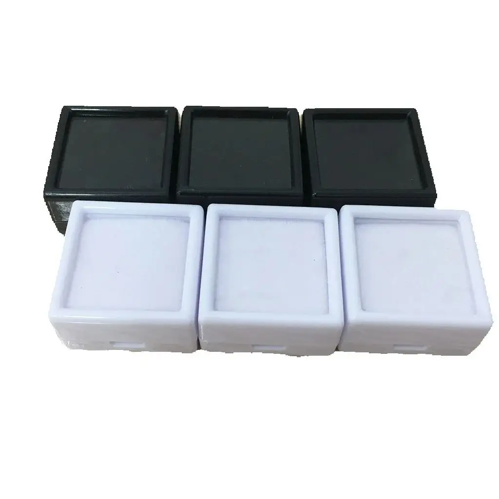 10pcs Square Gemstone Box Diamond Jewelry Display Box Loose Ring Holder Display Case Gem Coin Showcase Container White Black