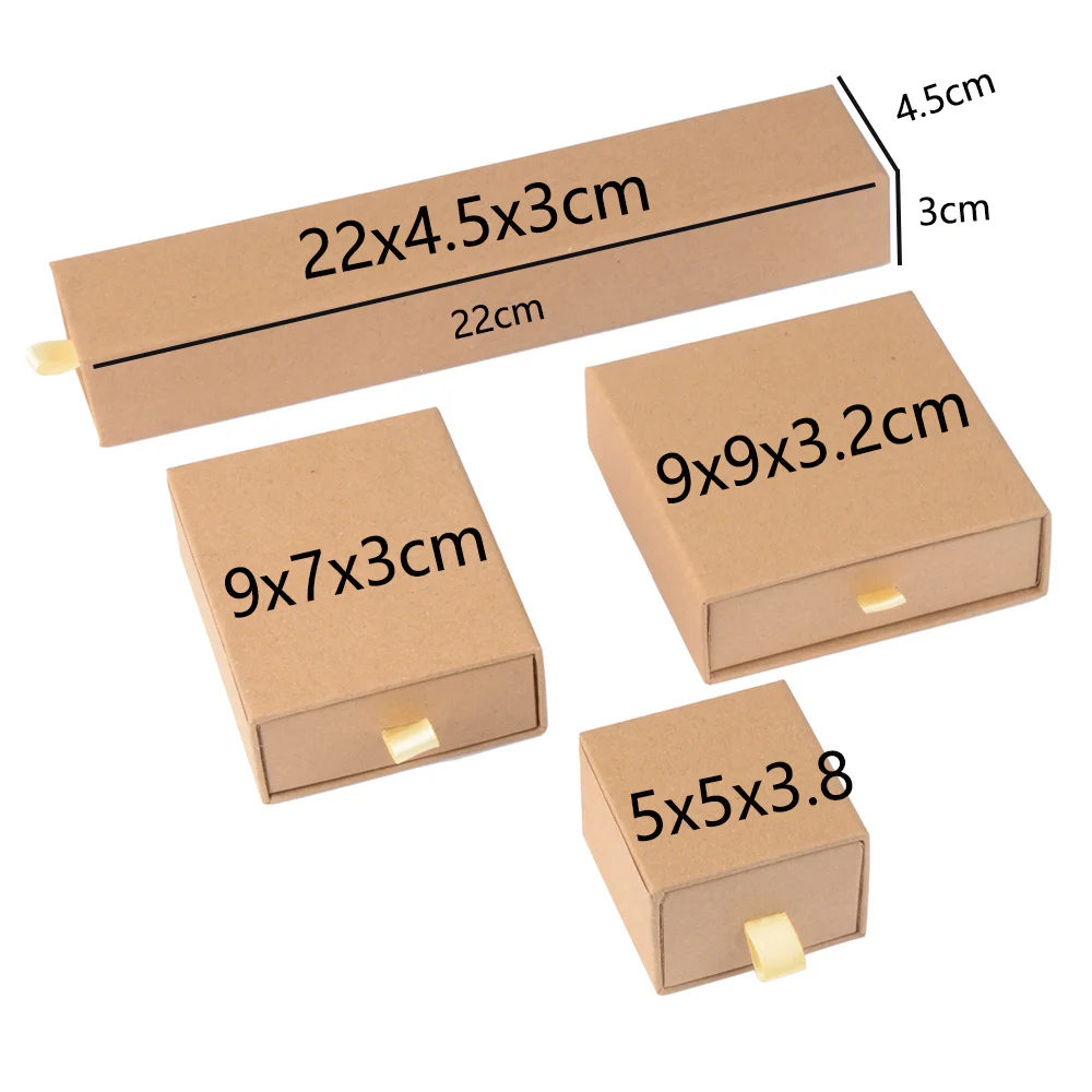 Chanfar 10pcs/Lot Cardboard Sliding Drawer Ring Necklace Jewelry Gift Packaging Box With Ribbon Rope Black Kraft Cotton Filled