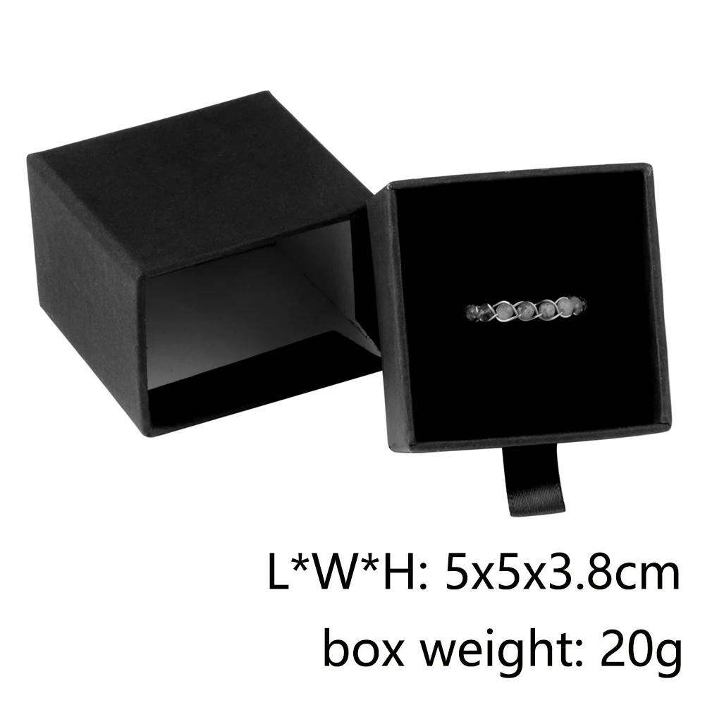 Chanfar 10pcs/Lot Cardboard Sliding Drawer Ring Necklace Jewelry Gift Packaging Box With Ribbon Rope Black Kraft Cotton Filled