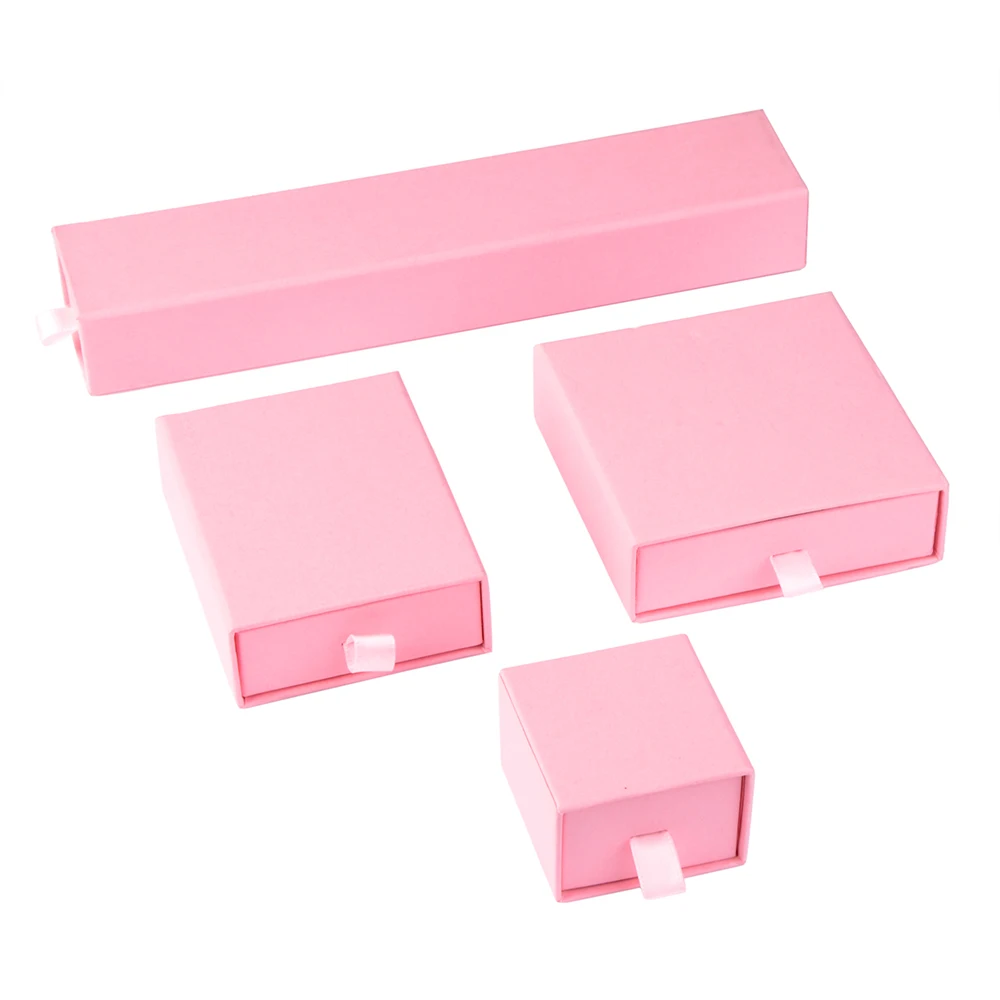 Chanfar 10pcs/Lot Cardboard Sliding Drawer Ring Necklace Jewelry Gift Packaging Box With Ribbon Rope Black Kraft Cotton Filled