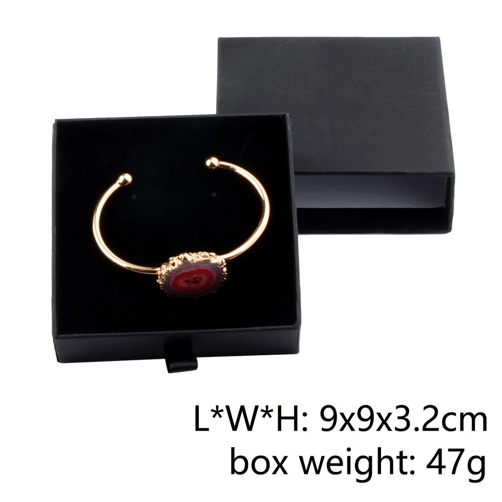 Chanfar 10pcs/Lot Cardboard Sliding Drawer Ring Necklace Jewelry Gift Packaging Box With Ribbon Rope Black Kraft Cotton Filled