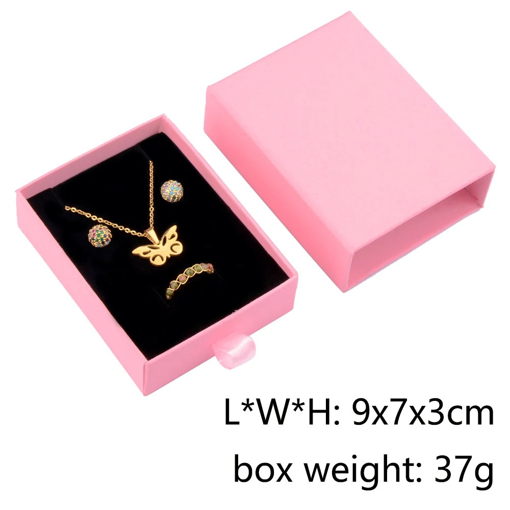 Chanfar 10pcs/Lot Cardboard Sliding Drawer Ring Necklace Jewelry Gift Packaging Box With Ribbon Rope Black Kraft Cotton Filled