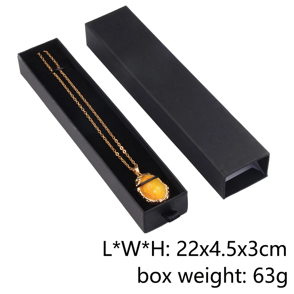 Chanfar 10pcs/Lot Cardboard Sliding Drawer Ring Necklace Jewelry Gift Packaging Box With Ribbon Rope Black Kraft Cotton Filled