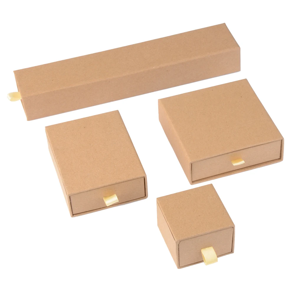 Chanfar 10pcs/Lot Cardboard Sliding Drawer Ring Necklace Jewelry Gift Packaging Box With Ribbon Rope Black Kraft Cotton Filled