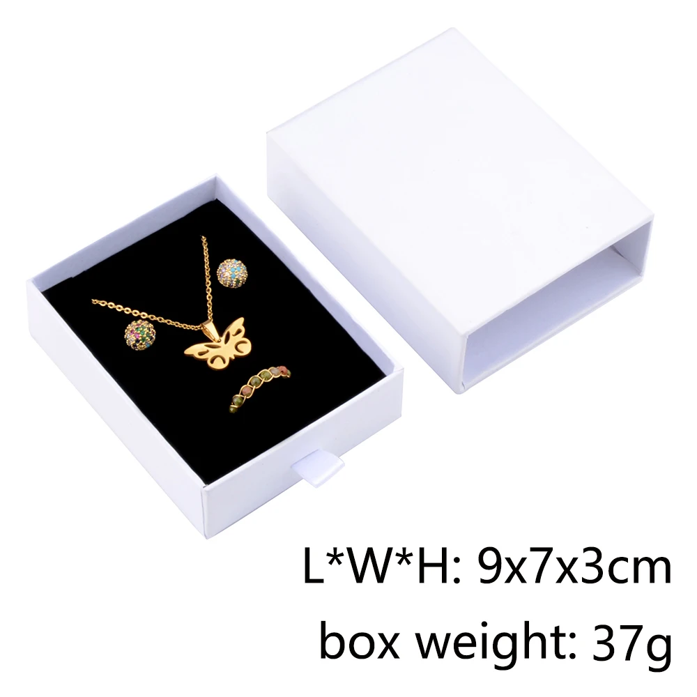 Chanfar 10pcs/Lot Cardboard Sliding Drawer Ring Necklace Jewelry Gift Packaging Box With Ribbon Rope Black Kraft Cotton Filled