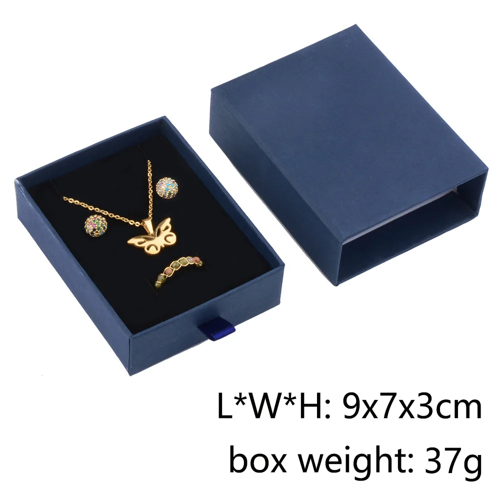 Chanfar 10pcs/Lot Cardboard Sliding Drawer Ring Necklace Jewelry Gift Packaging Box With Ribbon Rope Black Kraft Cotton Filled