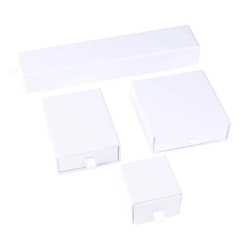 Chanfar 10pcs/Lot Cardboard Sliding Drawer Ring Necklace Jewelry Gift Packaging Box With Ribbon Rope Black Kraft Cotton Filled