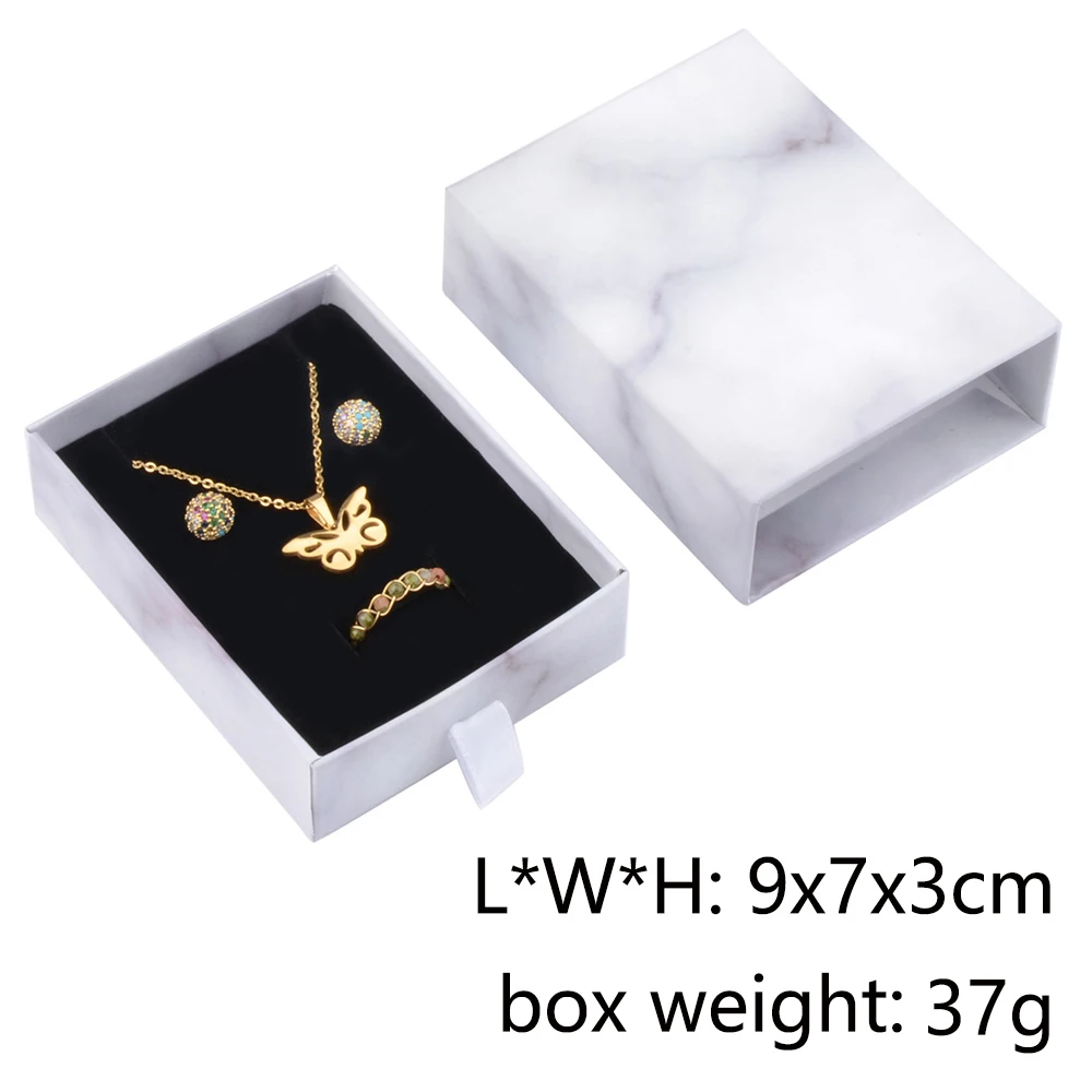 Chanfar 10pcs/Lot Cardboard Sliding Drawer Ring Necklace Jewelry Gift Packaging Box With Ribbon Rope Black Kraft Cotton Filled