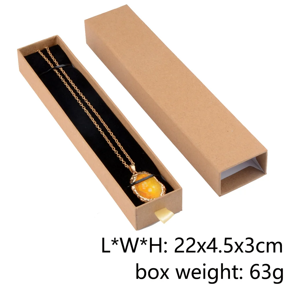 Chanfar 10pcs/Lot Cardboard Sliding Drawer Ring Necklace Jewelry Gift Packaging Box With Ribbon Rope Black Kraft Cotton Filled