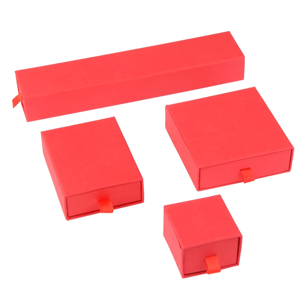Chanfar 10pcs/Lot Cardboard Sliding Drawer Ring Necklace Jewelry Gift Packaging Box With Ribbon Rope Black Kraft Cotton Filled