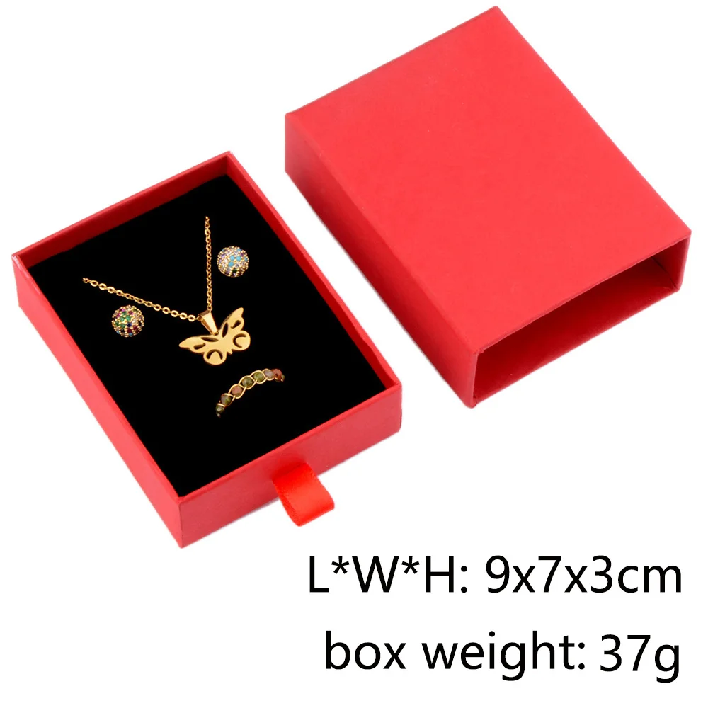 Chanfar 10pcs/Lot Cardboard Sliding Drawer Ring Necklace Jewelry Gift Packaging Box With Ribbon Rope Black Kraft Cotton Filled