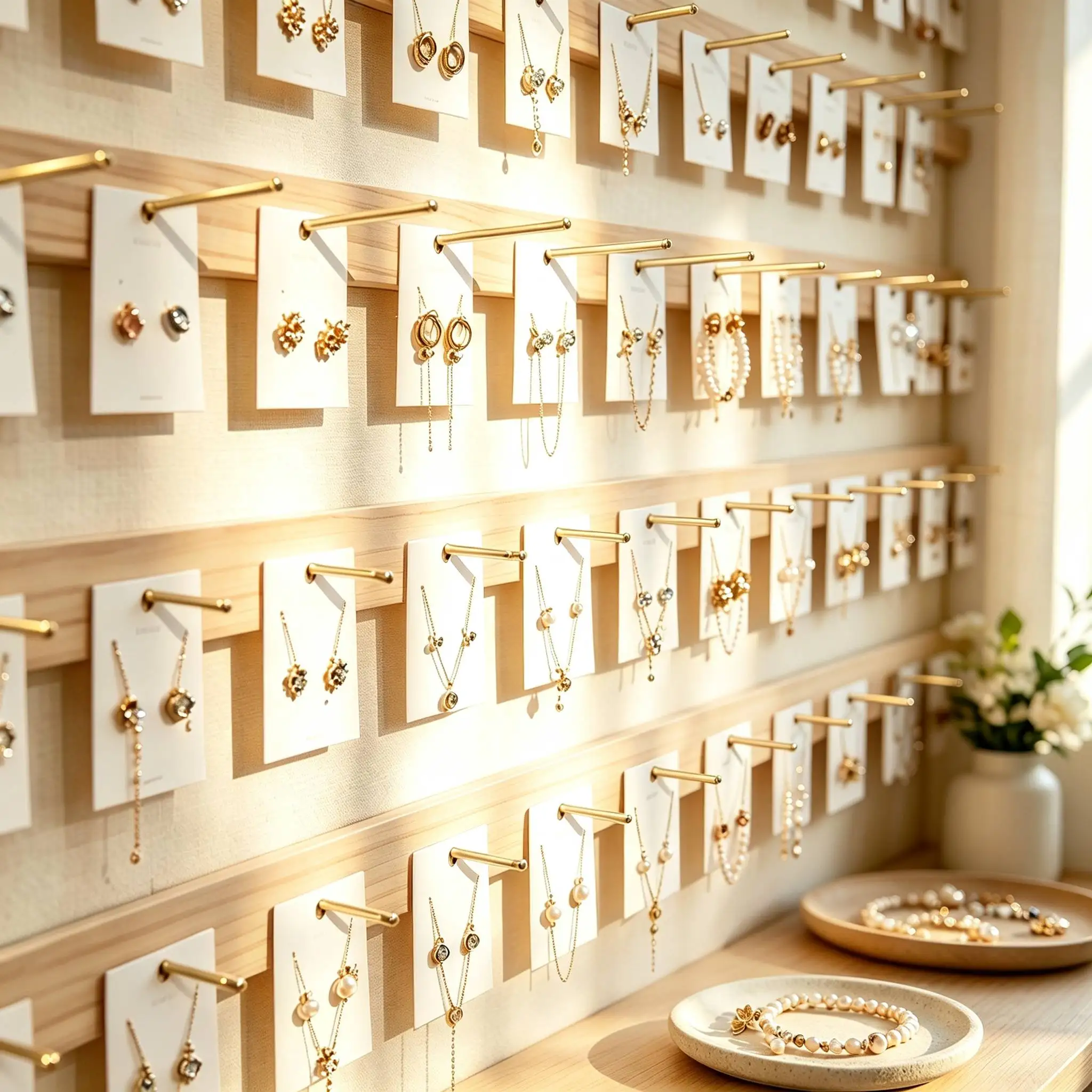 Jewelry Wood Wall Hanger Display Stand Gold Silver Hook Up Earring Necklace Organizer Storage Holder Shop Wall-mounted Decor