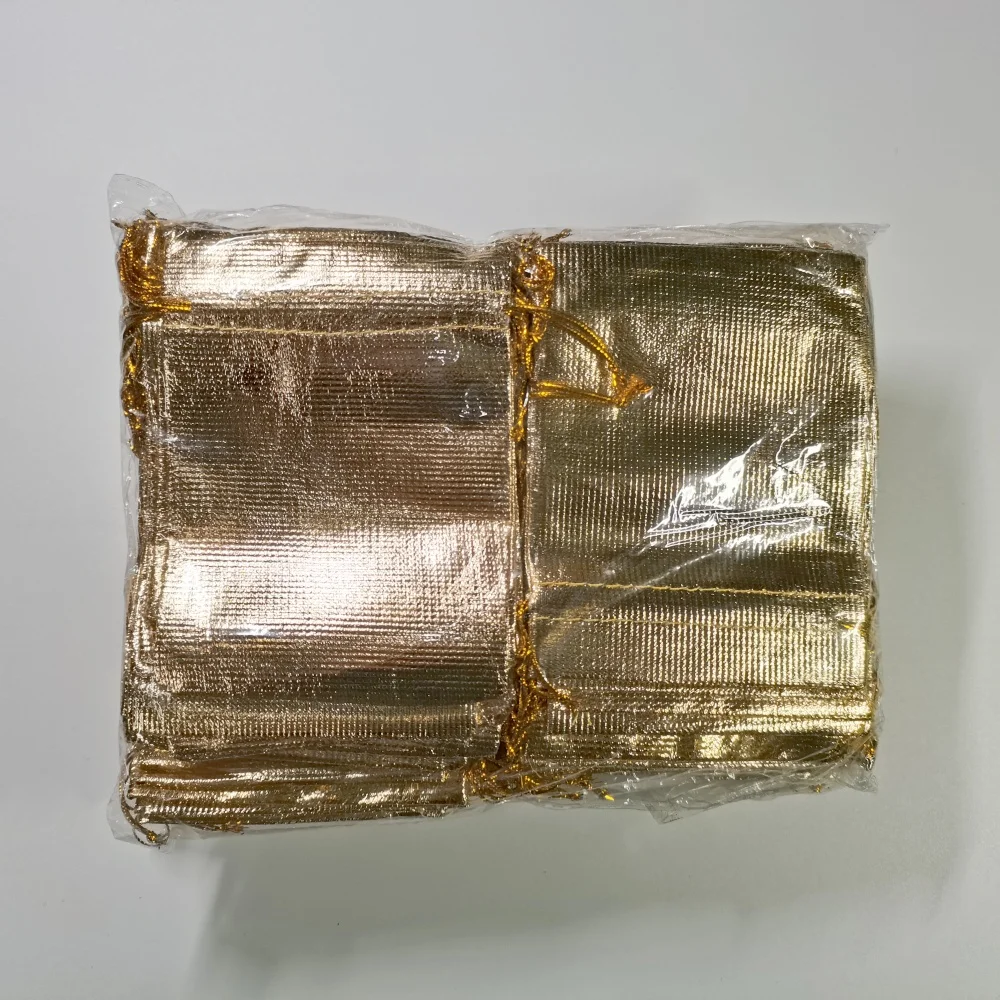 100pcs/lot 5x7 7x9 9x12 10x15cm Golden/Silver Color Drawstring Organza Bag Christmas Wedding Gift Pouches Jewelry Packaging Bags