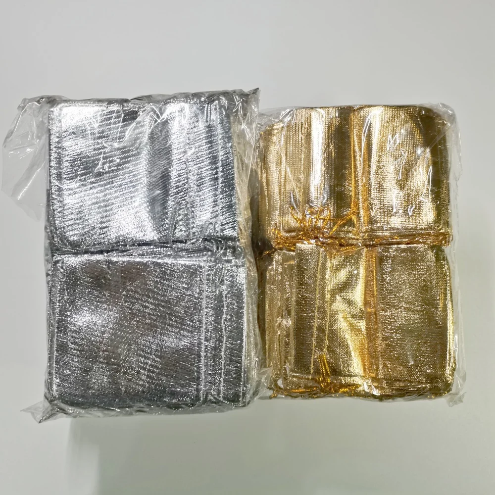 100pcs/lot 5x7 7x9 9x12 10x15cm Golden/Silver Color Drawstring Organza Bag Christmas Wedding Gift Pouches Jewelry Packaging Bags
