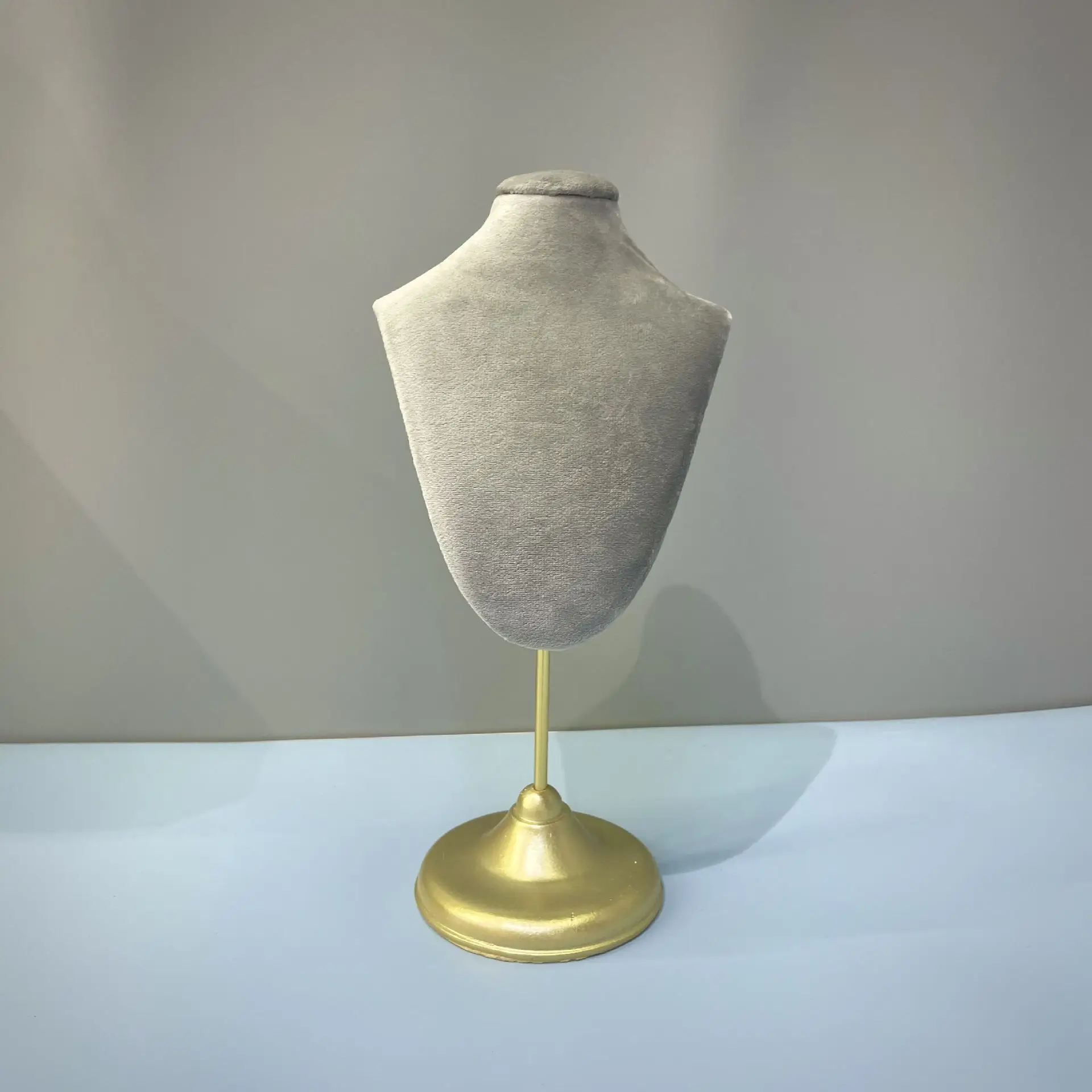 Hot Sale Gray Beige Velvet Necklace Jewelry Display Earrings Stand Organizer Pendants Mannequin Model Bust Show Rack