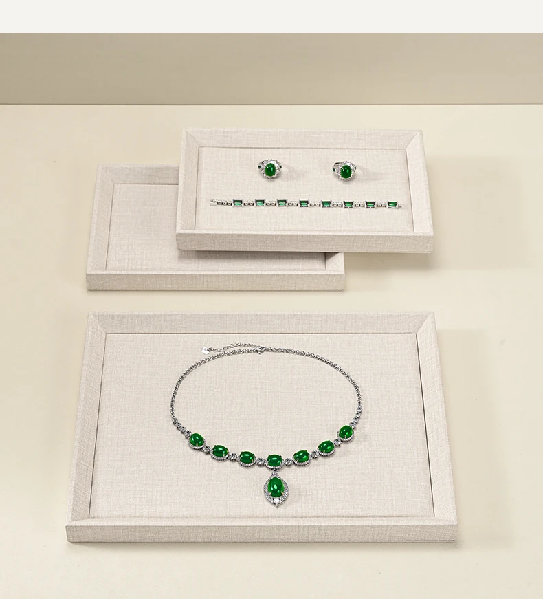 Oirlv Beige/Grey Jewelry Display Trays Linen/Velvet-Lined – Ideal for Showcasing Necklaces/Bracelets To Retail Jeweler or Home