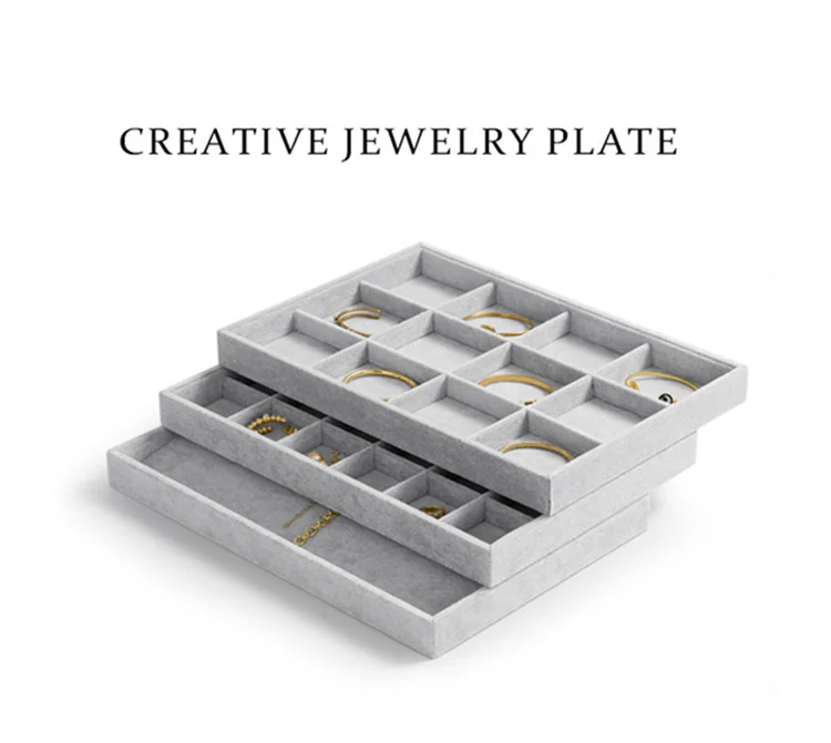 Oirlv 24 Grid Ice Velvet Jewelry Drawer Organizer Tray Stackable Jewelry Tray for Ring Earring Necklace Bracelet Storage Display