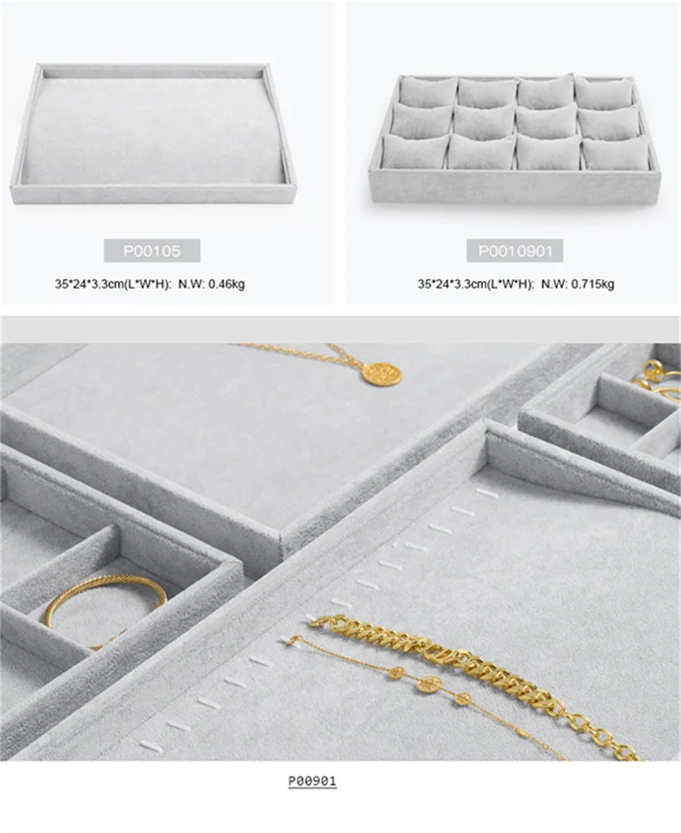 Oirlv 24 Grid Ice Velvet Jewelry Drawer Organizer Tray Stackable Jewelry Tray for Ring Earring Necklace Bracelet Storage Display