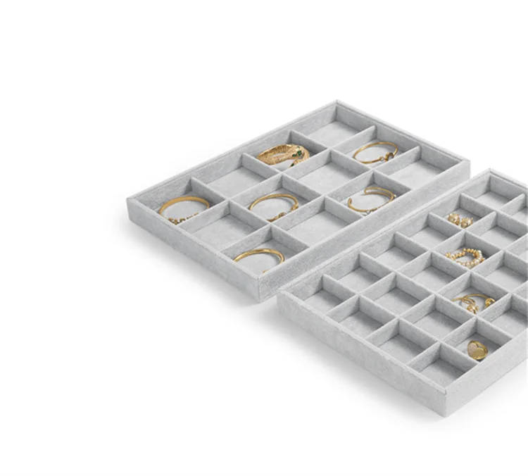 Oirlv 24 Grid Ice Velvet Jewelry Drawer Organizer Tray Stackable Jewelry Tray for Ring Earring Necklace Bracelet Storage Display