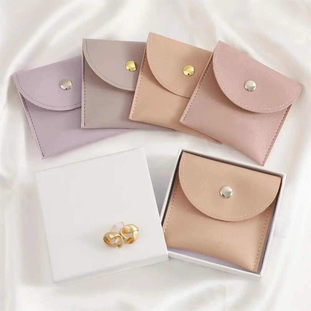 High-end PU Leather Jewelry Packaging Bags Flap Snap Necklace Ring Bracelet Earrings Gift Storage Jewelry Organizer Pouch Joyero