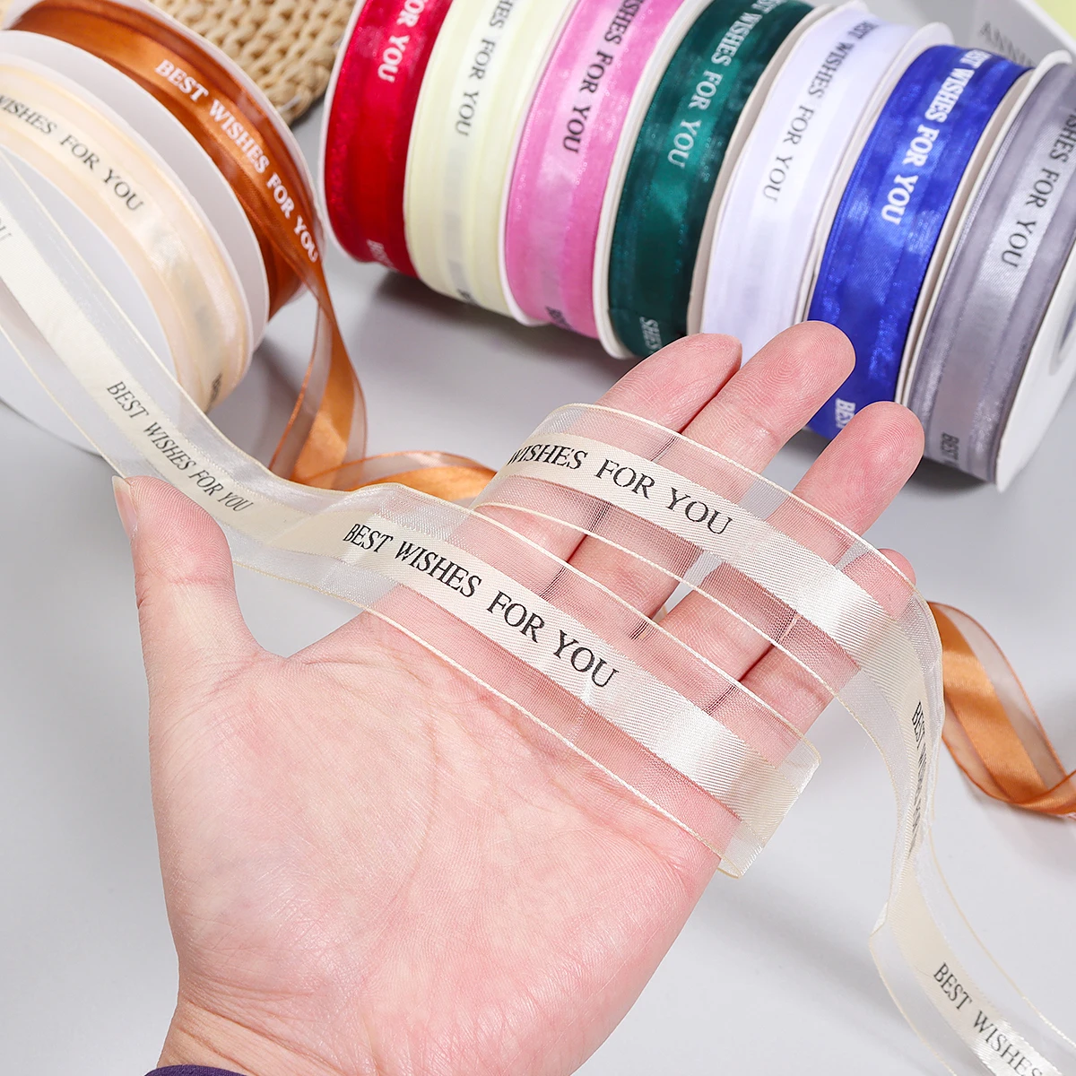 45yards/lot 25mm Polyester Ribbon Printed Best Wishes For You Ribbon For Handmade Design Wedding Invitation Bouquet Gift Packing