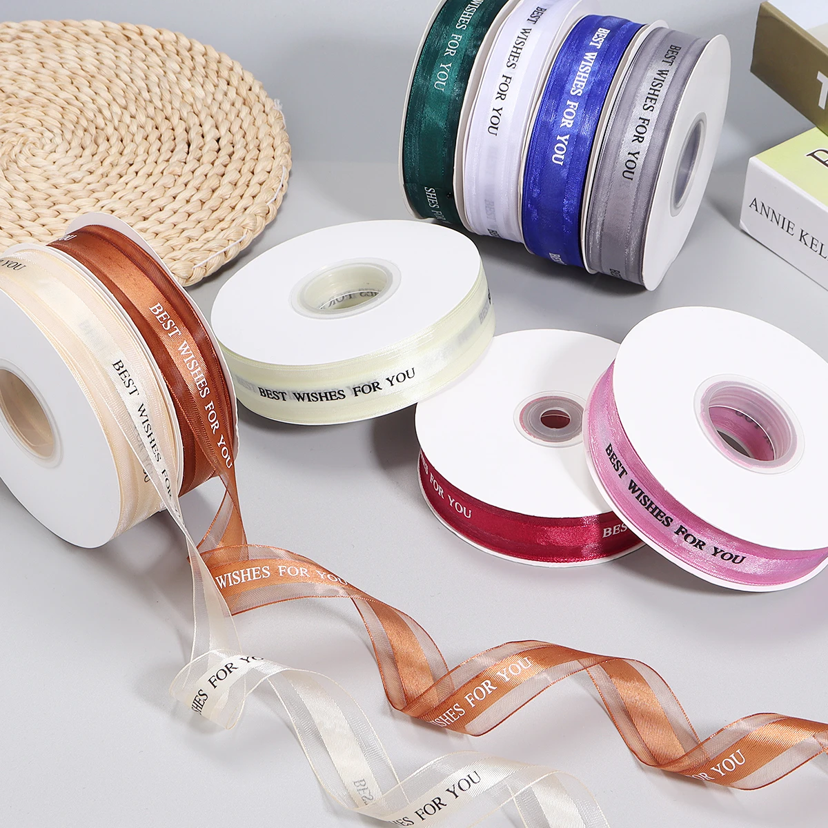 45yards/lot 25mm Polyester Ribbon Printed Best Wishes For You Ribbon For Handmade Design Wedding Invitation Bouquet Gift Packing