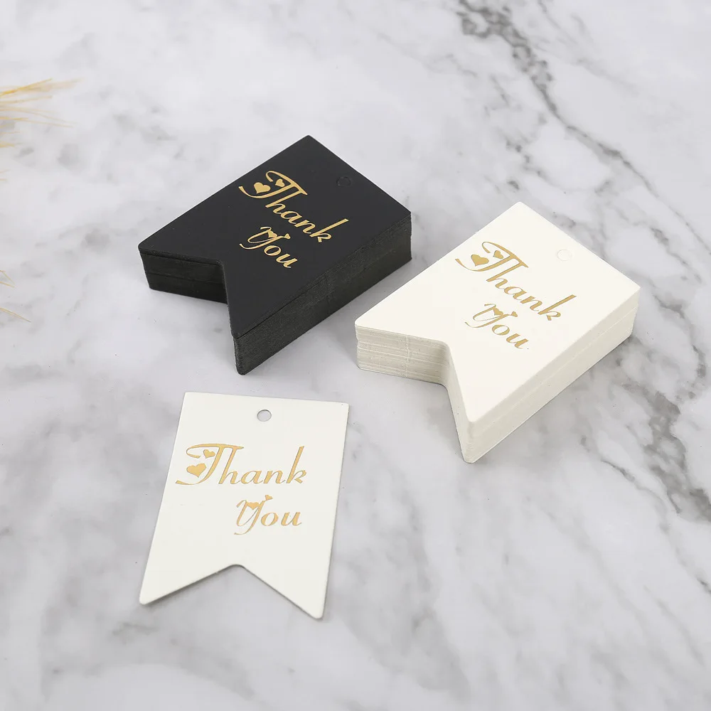 50-100pcs Gold Stamping Thank You Paper Card Tags Black White Black Handmade Gift Wrapping DIY Jewelry Packing Wholesale