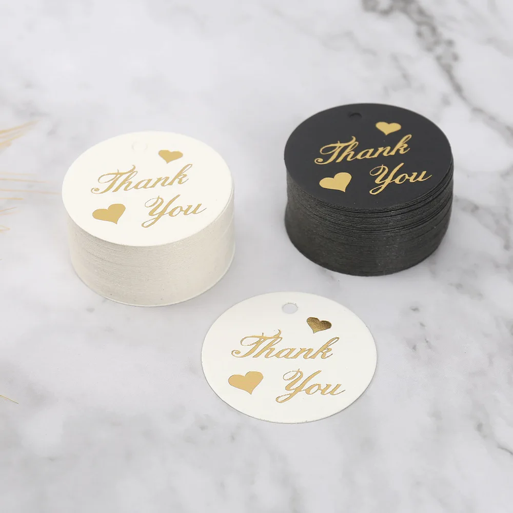 50-100pcs Gold Stamping Thank You Paper Card Tags Black White Black Handmade Gift Wrapping DIY Jewelry Packing Wholesale