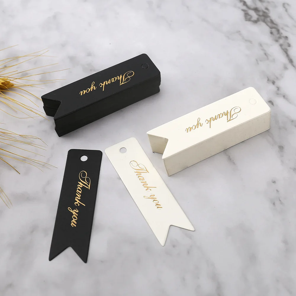 50-100pcs Gold Stamping Thank You Paper Card Tags Black White Black Handmade Gift Wrapping DIY Jewelry Packing Wholesale