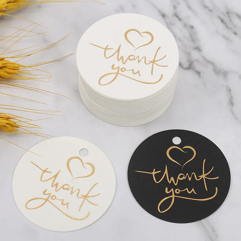 50-100pcs Gold Stamping Thank You Paper Card Tags Black White Black Handmade Gift Wrapping DIY Jewelry Packing Wholesale