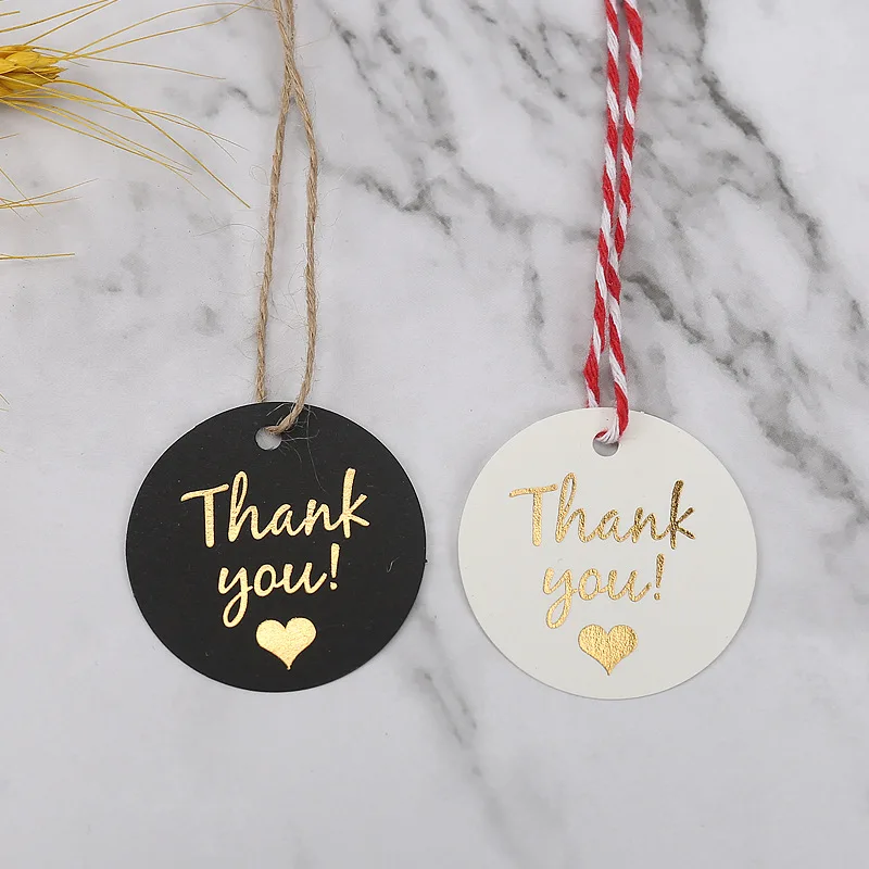 50-100pcs Gold Stamping Thank You Paper Card Tags Black White Black Handmade Gift Wrapping DIY Jewelry Packing Wholesale