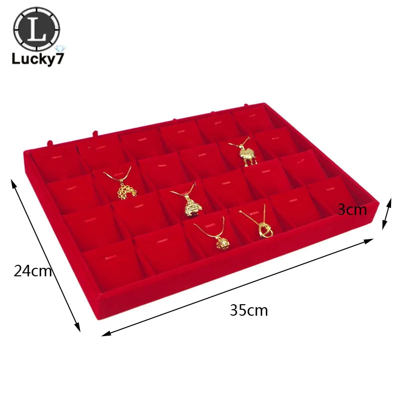Red Velvet Jewelry Display Tray Jewellery Storage Box Necklace Earrings Pendant Stud Organizer Other Accessories Show Case