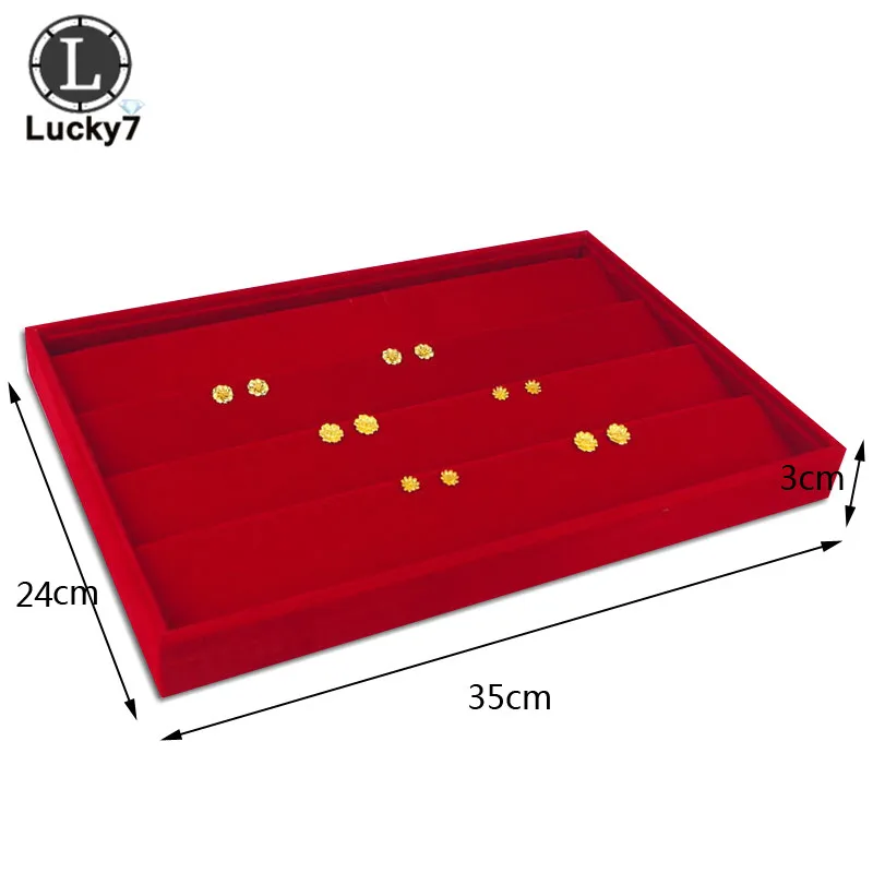 Red Velvet Jewelry Display Tray Jewellery Storage Box Necklace Earrings Pendant Stud Organizer Other Accessories Show Case
