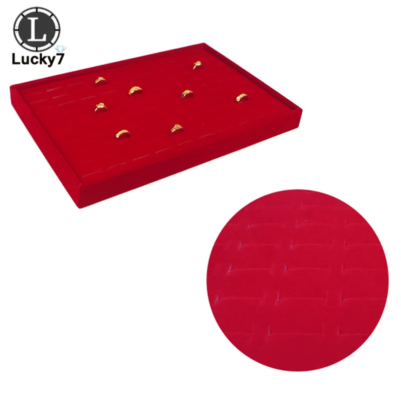 Red Velvet Jewelry Display Tray Jewellery Storage Box Necklace Earrings Pendant Stud Organizer Other Accessories Show Case