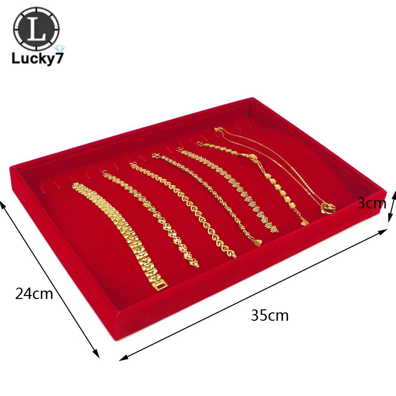 Red Velvet Jewelry Display Tray Jewellery Storage Box Necklace Earrings Pendant Stud Organizer Other Accessories Show Case