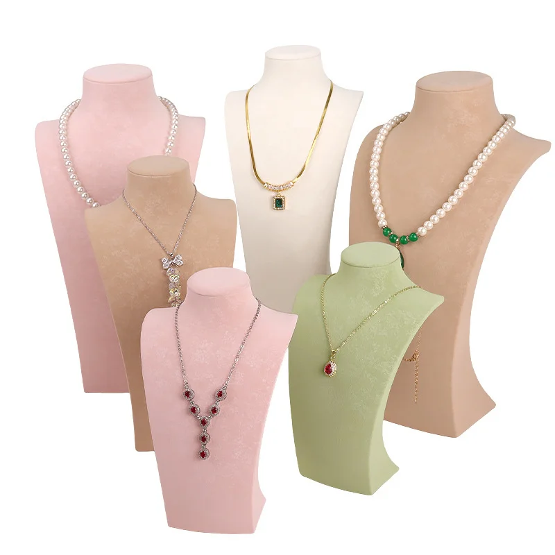 Beautiful Printed Leather Portrait Pearl Necklace Pendant Display Stand Neck Model Jewelry Showcase Counter Display Props