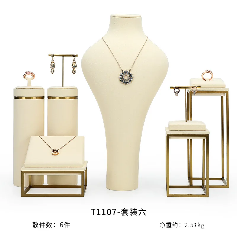 luxurious beige jewelry display organizer set jewelry store window showcase prop Metal Rack ring earring holder necklace modle
