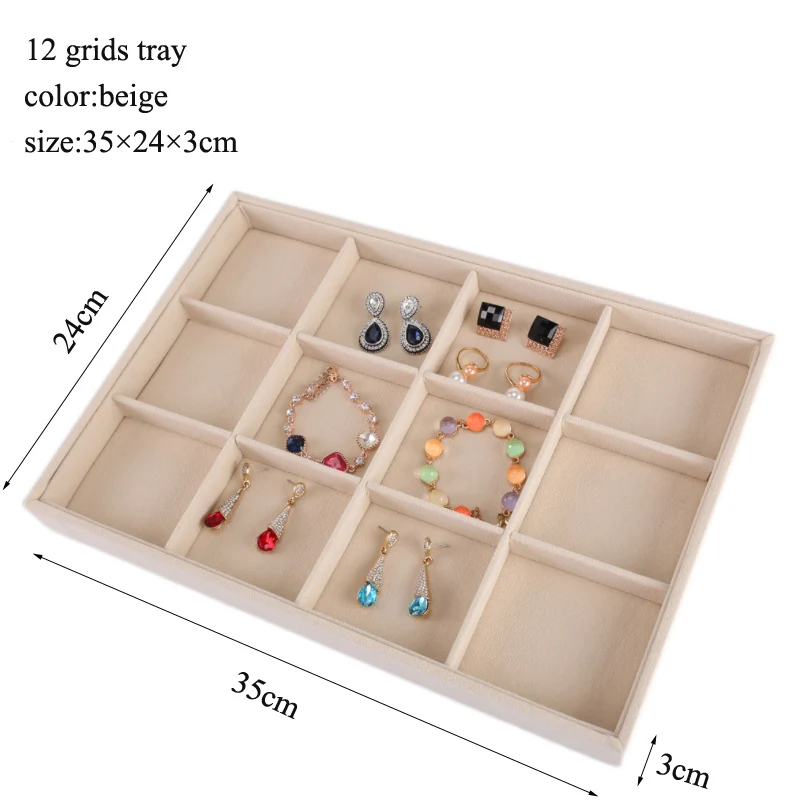 Beige Jewellery Organizer Storage Box Watch Holder Necklaces Rings Earrings Pendants For Women Stand Series Velvet Jewelry Tray