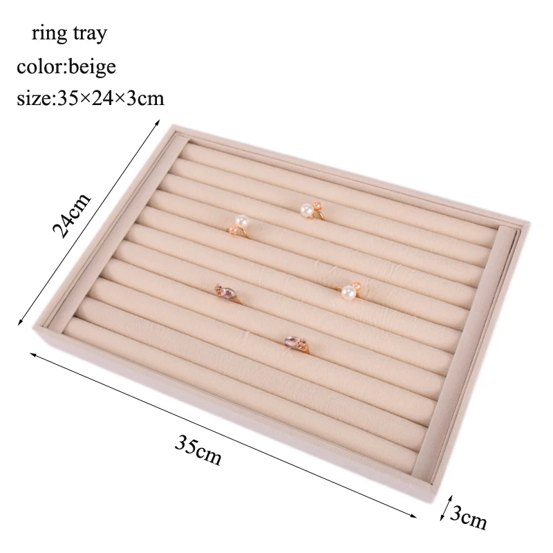 Beige Jewellery Organizer Storage Box Watch Holder Necklaces Rings Earrings Pendants For Women Stand Series Velvet Jewelry Tray