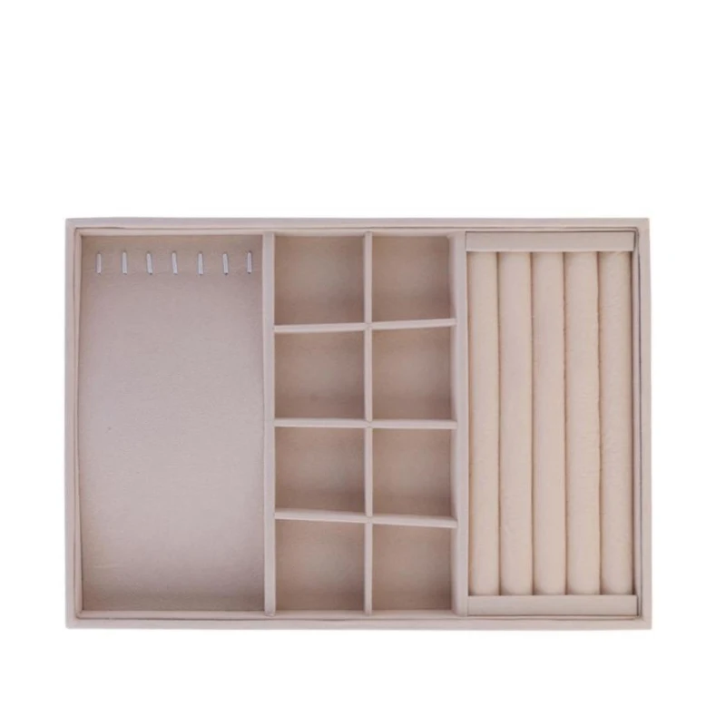Beige Jewellery Organizer Storage Box Watch Holder Necklaces Rings Earrings Pendants For Women Stand Series Velvet Jewelry Tray