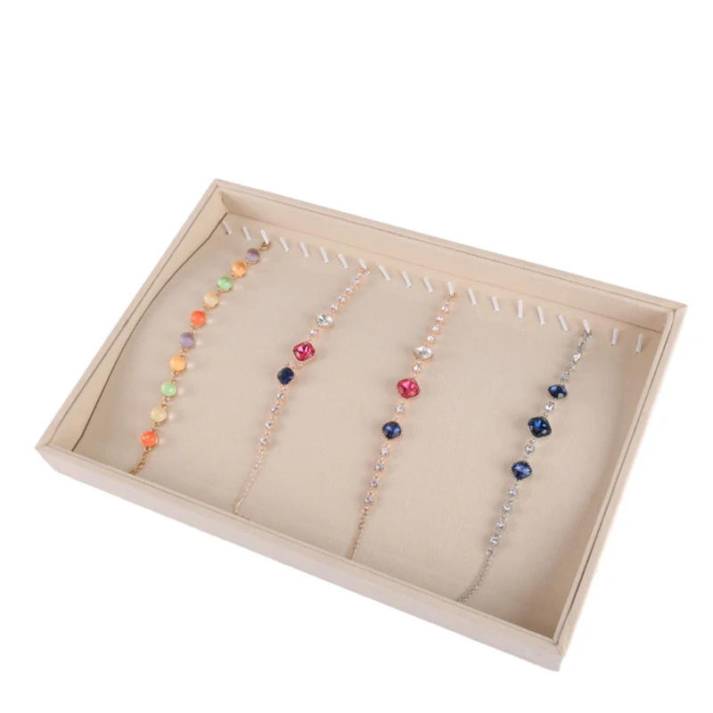 Beige Jewellery Organizer Storage Box Watch Holder Necklaces Rings Earrings Pendants For Women Stand Series Velvet Jewelry Tray